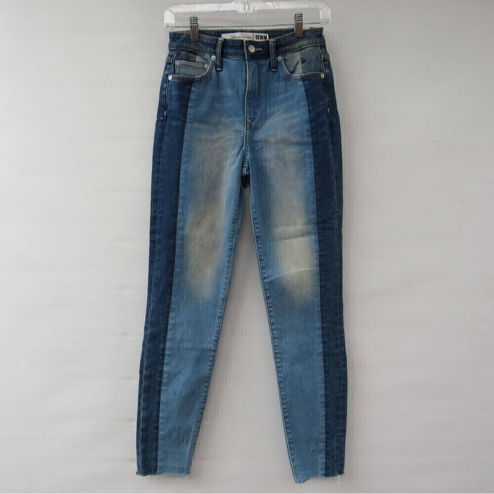 Lovers and Friends Womens Size 26 Mason Two Tone Blue Denim Raw Hem Jeans - Picture 2 of 16